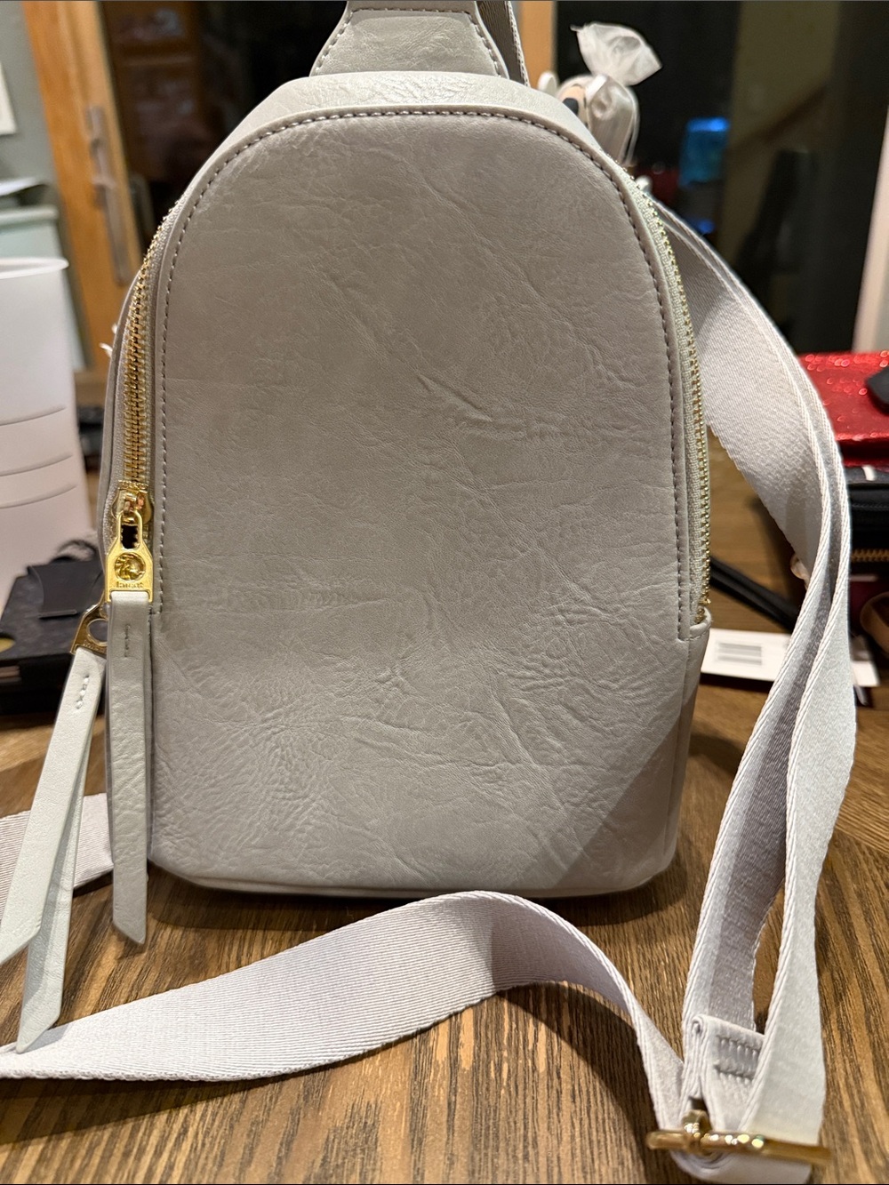 Minimalist White Leather Crossbody Bag with Gold Hardware